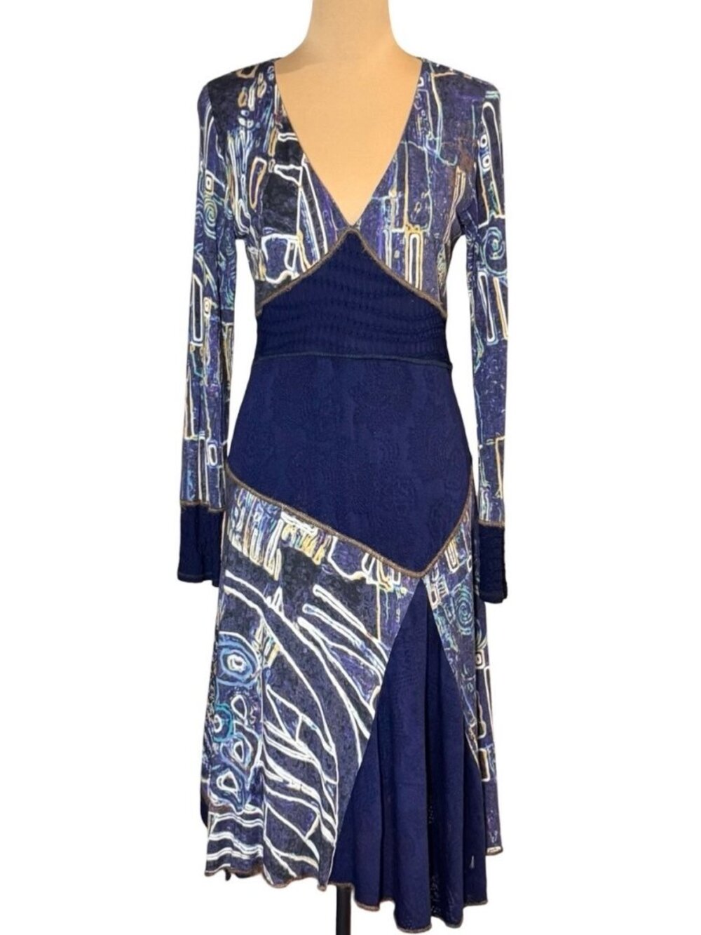 Vintage Y2K Roberto Naldi Asymmetric Midi Dress M Italian Whimsigoth Artsy